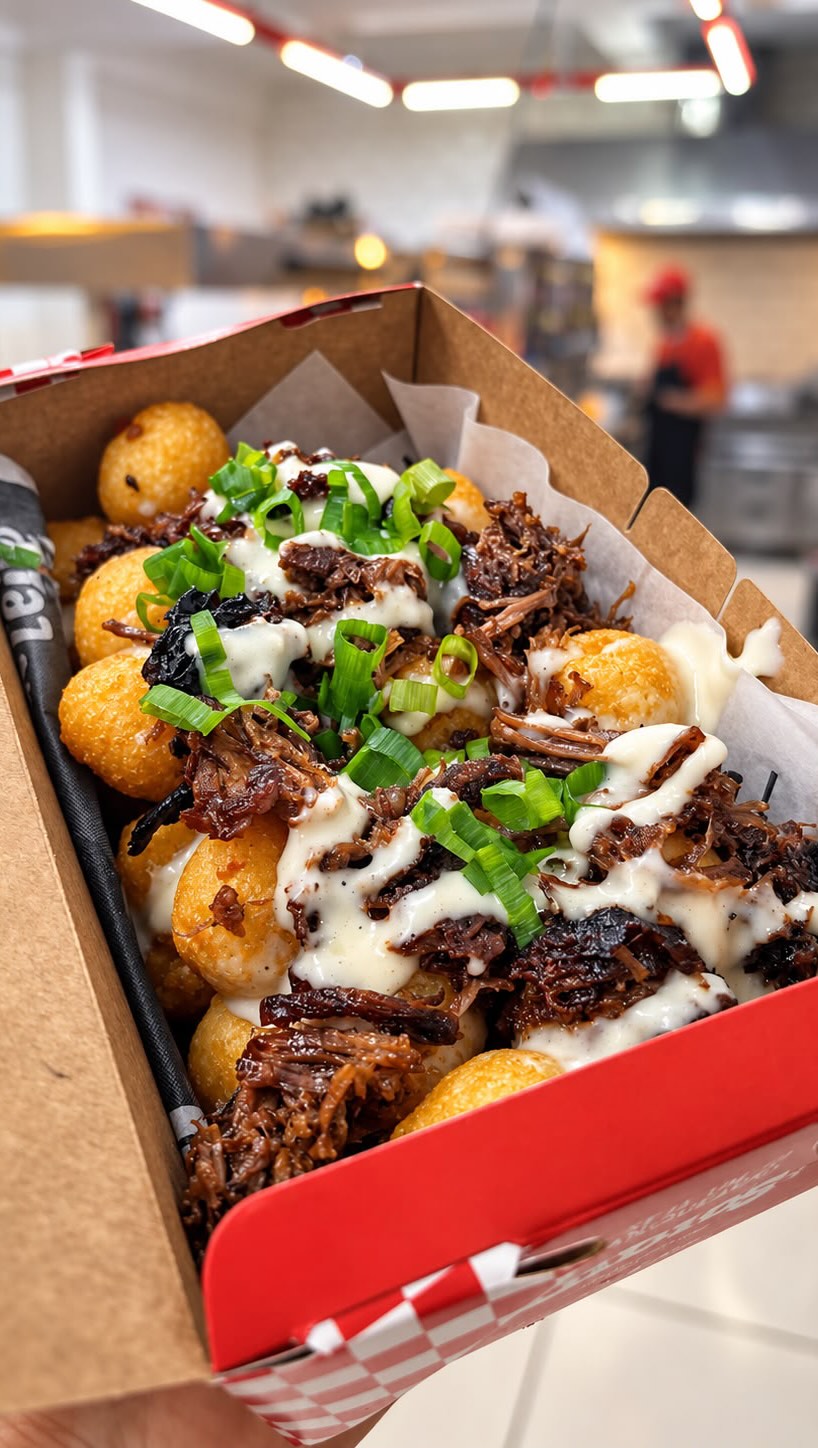 🥔🔥 **BAH!Tatinhas**
**Uma porção tão bagual que vai fazer você dizer: BAH!**
Bolinhas de batata **douradas e crocantes por fora, macias por dentro**, cobertas com **molho cremoso de quatro queijos** e **costela desfiada, macia e suculenta**. 🤤
**Puxa uma, prova… e tenta parar, tchê!**
🧉 Edição especial e inédita para o **20 de Setembro — Dia do Gaúcho**.
⚠️ **Unidades limitadas.** Provou, entendeu o BAH!